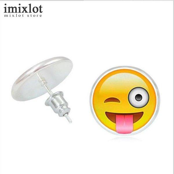 Imixlot Funny Emoji Jewelry Fashion Smile Cry Anger Naughty Expression Round Stud Earrings For Women Girls