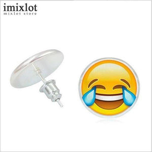 Imixlot Funny Emoji Jewelry Fashion Smile Cry Anger Naughty Expression Round Stud Earrings For Women Girls