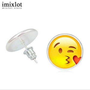 Imixlot Funny Emoji Jewelry Fashion Smile Cry Anger Naughty Expression Round Stud Earrings For Women Girls