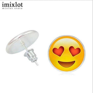 Imixlot Funny Emoji Jewelry Fashion Smile Cry Anger Naughty Expression Round Stud Earrings For Women Girls