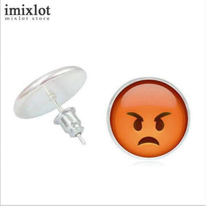 Imixlot Funny Emoji Jewelry Fashion Smile Cry Anger Naughty Expression Round Stud Earrings For Women Girls