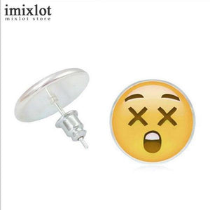 Imixlot Funny Emoji Jewelry Fashion Smile Cry Anger Naughty Expression Round Stud Earrings For Women Girls