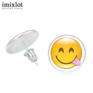 Imixlot Funny Emoji Jewelry Fashion Smile Cry Anger Naughty Expression Round Stud Earrings For Women Girls