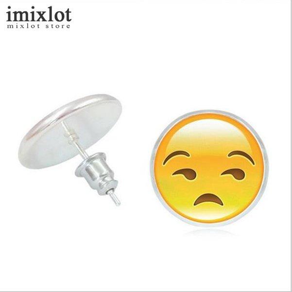 Imixlot Funny Emoji Jewelry Fashion Smile Cry Anger Naughty Expression Round Stud Earrings For Women Girls