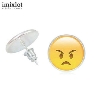 Imixlot Funny Emoji Jewelry Fashion Smile Cry Anger Naughty Expression Round Stud Earrings For Women Girls