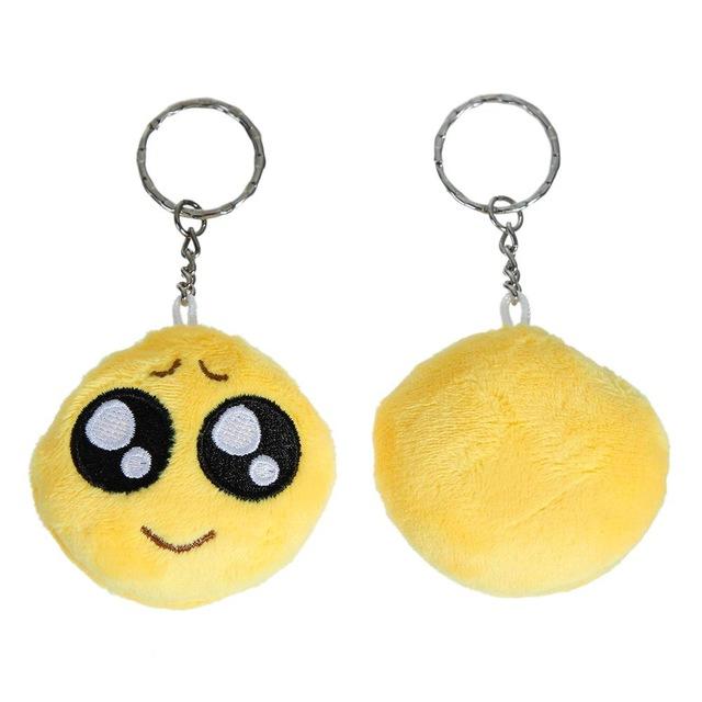 8SEASONS New Funny Emoji Pendants Key Chains Rings Silver Tone Color Yellow Poor Cute Cool Kiss Keychain About 10.3cm 1 Piece