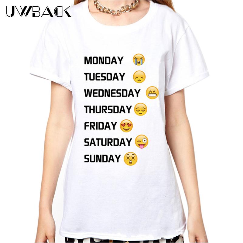 Uwback Women Emoji T-shirt Week Mood 2017 New Summer Women Stylish Long T shirt Female Casual letter Print Tops Harajuku, EB135