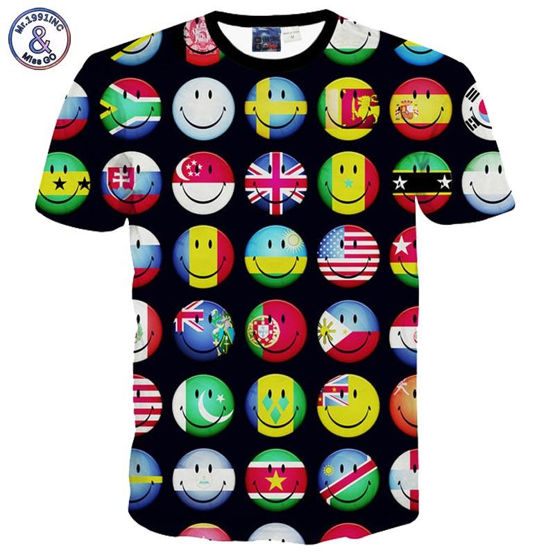 Mr.1991INC New Fashion 3d tshirt for men/women short sleeve t shirt funny print flag smile faces emoji t-shirt summer tops tees