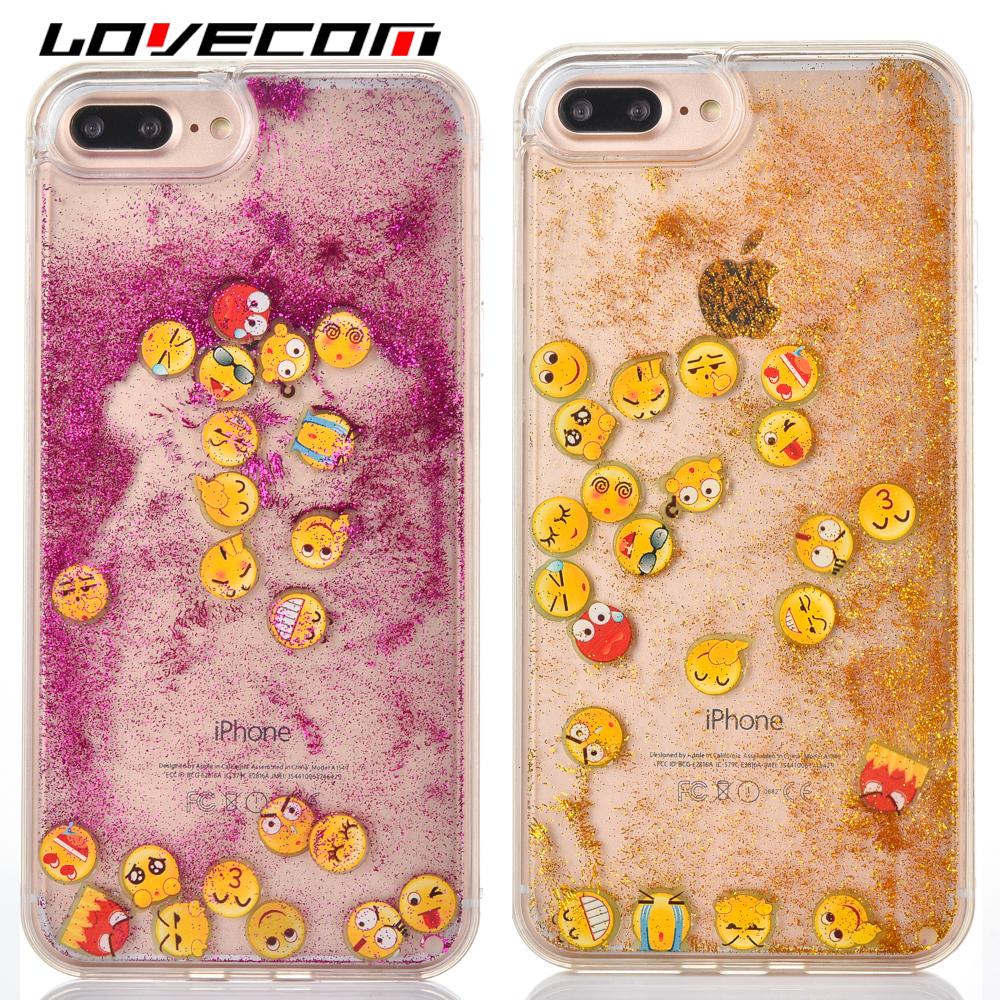 New Hot For iPhone 6 6S 7 Plus Facebook Luminous Emoji Smeilys Dynamic Liquid Glitter Quicksand Hard PC + TPU Frame Phone cases