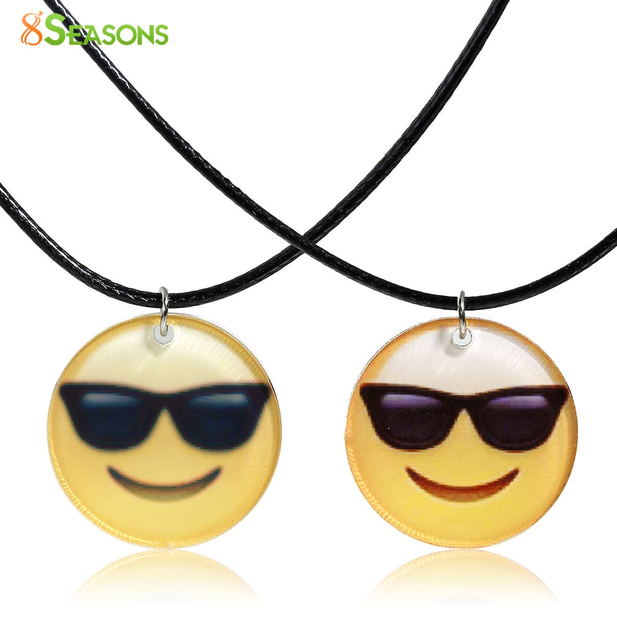 8SEASONS Acrylic Necklace Black Wax Cord Yellow Cool Sunglasses Emoji 44.5cm(17 4/8") long, 1 Piece