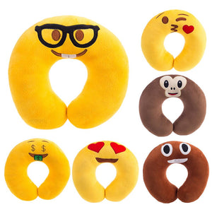 U Shaped Emoji Neck Pillow Creative Flight Travel Soft Head Rest Pillow Cushion Cartoon Emoticon Cushion Throw Pillows