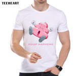 TEEHEART Men's Pink Poop Happens Printed T-Shirt Cool Summer Funny Emoji Modal Top Tees la369