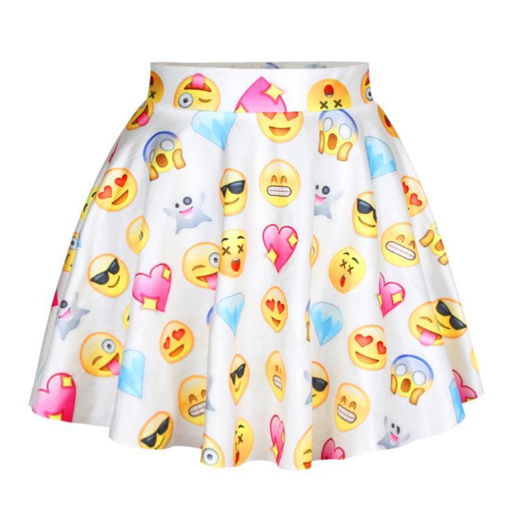 Raisevern 2017 new funny 3D emoji skirt mini summer skirt white/black/blue color faldas emoji cartoon skirt free shipping