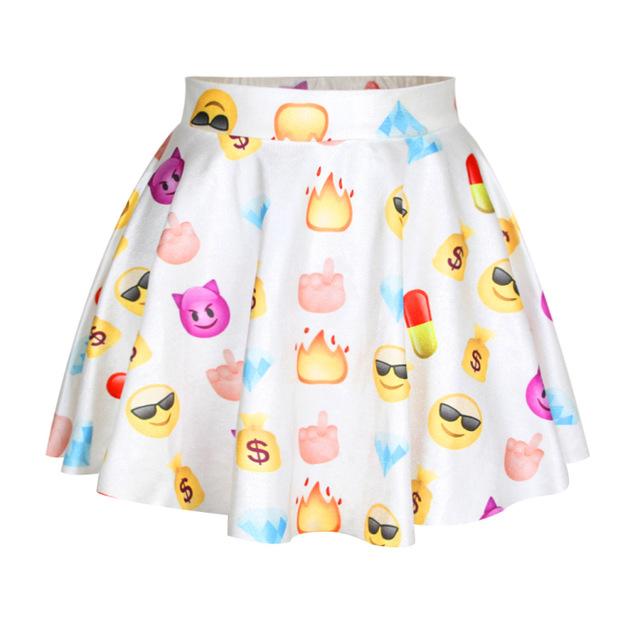 Raisevern 2017 new funny 3D emoji skirt mini summer skirt white/black/blue color faldas emoji cartoon skirt free shipping