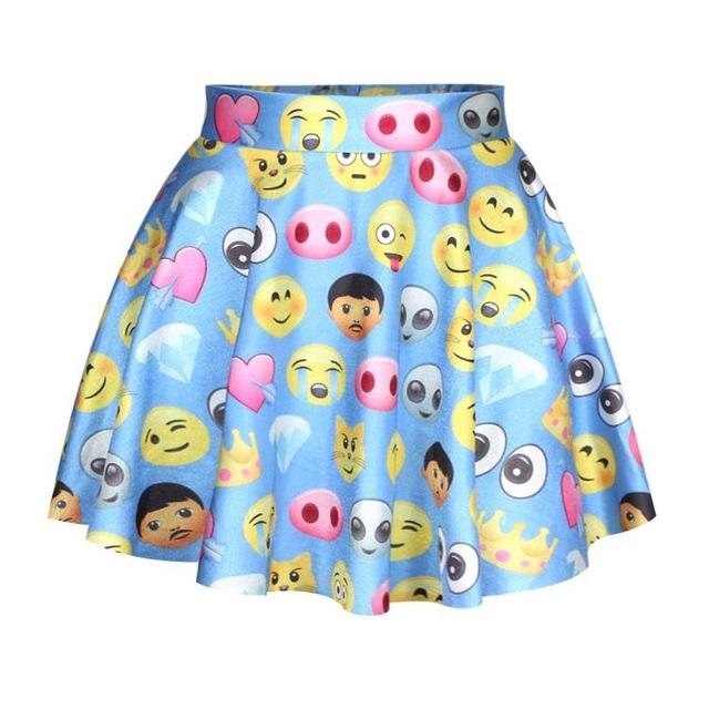 Raisevern 2017 new funny 3D emoji skirt mini summer skirt white/black/blue color faldas emoji cartoon skirt free shipping