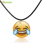 8SEASONS Acrylic Necklace Black Wax Cord Yellow Crying With Laughter Emoji 44.5cm(17 4/8") long, 1 Piece