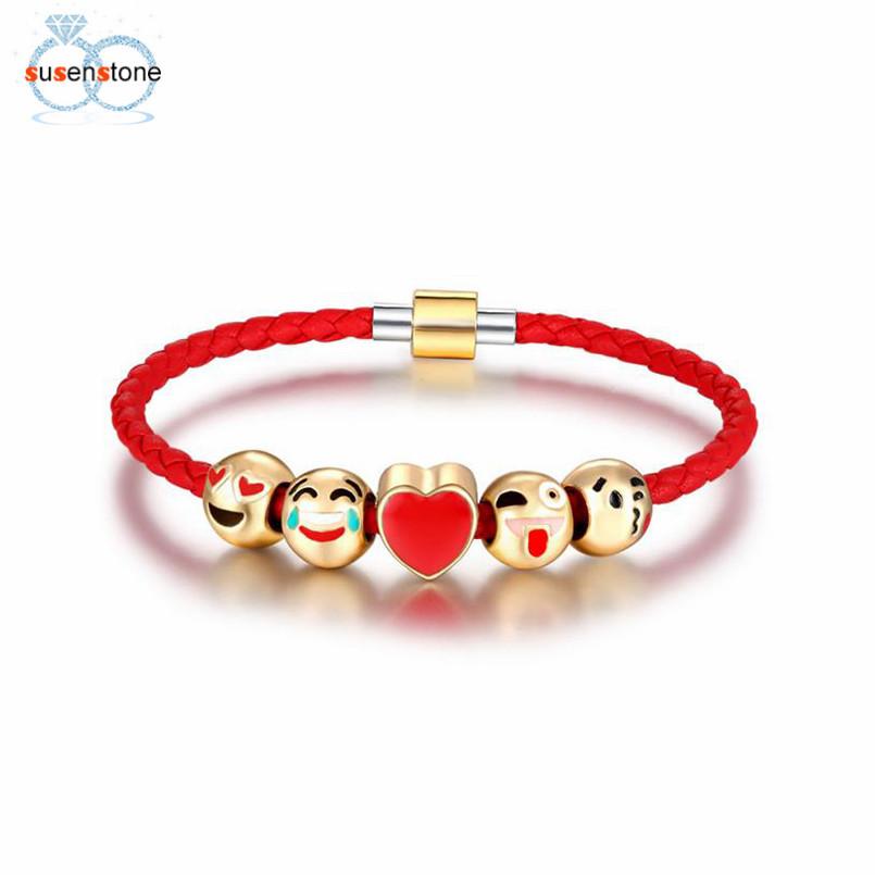 SUSENSTONE Fashion Emoji Charm Bracelet 5 Bead Gold Bracelet