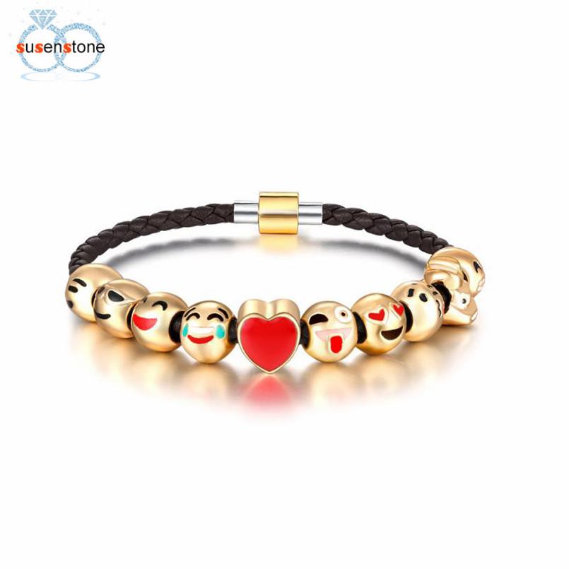 SUSENSTONE Fashion Emoji Charm Bracelet 10 Bead Gold Bracelet