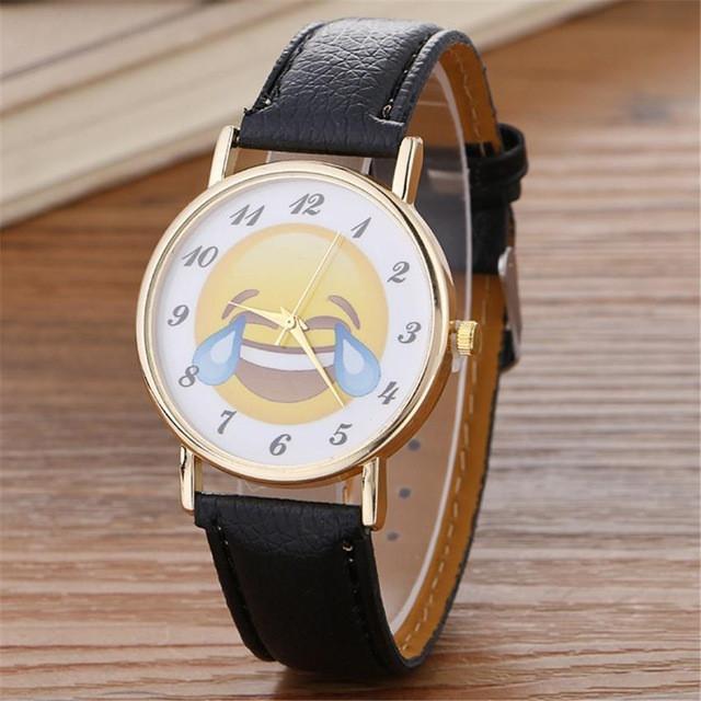 Fashion Casual Women's Watches Ladies Wristwatches PU Leather Women Quartz-Watch Cute Emoji Relogio Feminino bayan kol saati #63