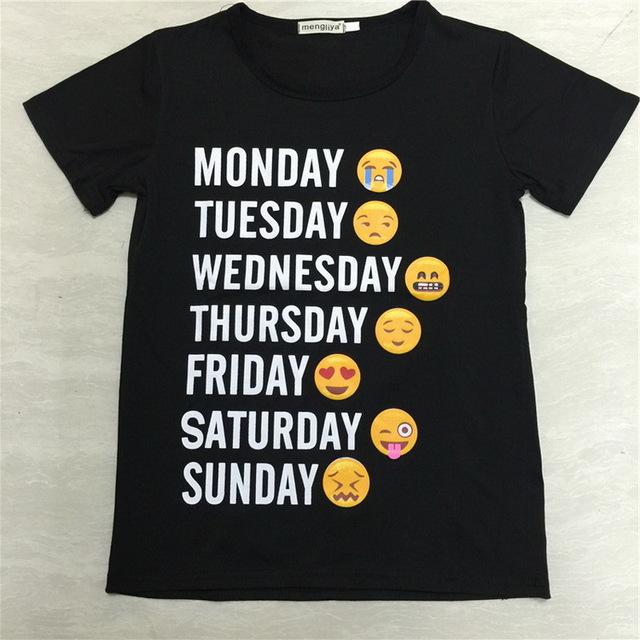 Uwback Women Emoji T-shirt Week Mood 2017 New Summer Women Stylish Long T shirt Female Casual letter Print Tops Harajuku, EB135