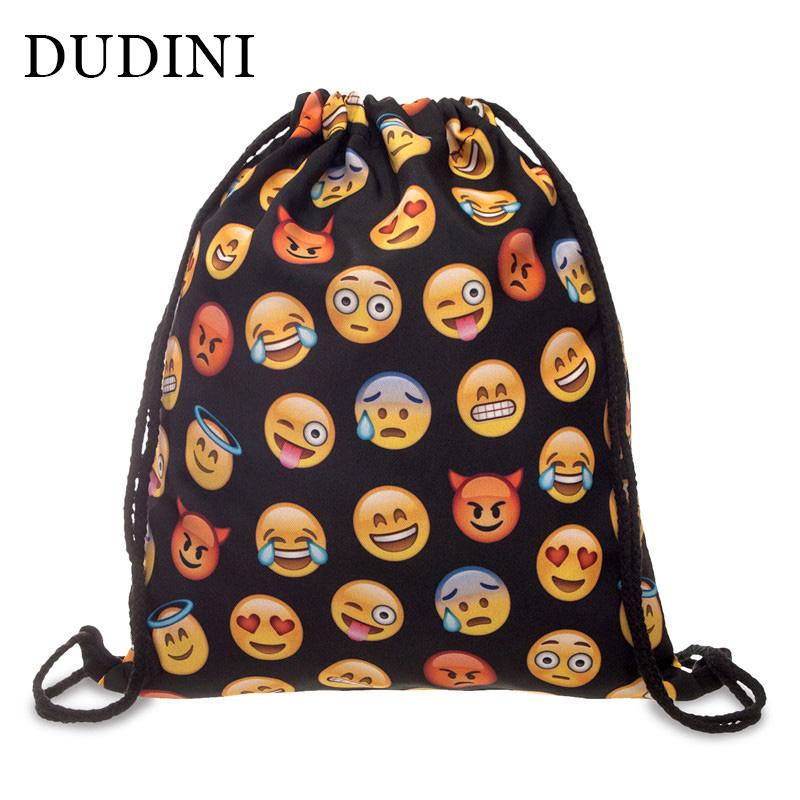 DUDINI Drawstring Bag Unisex Backpacks 3D Printing Travel Soft Backbag Men Women Emoji Backpack Mochila Feminina Canvas Backpack