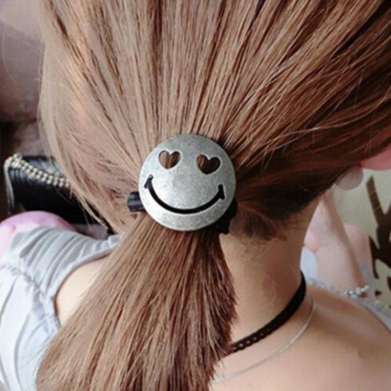 LNRRABC 2 Pcs Women Lovely Charming Smile Face Headwear Ponytail Elastic Hair Bands Emoji Hair Rope Hair Tie Hair Accessories