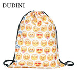 DUDINI 3D Printing Travel Soft Backpack Drawstring Bag Men Women Mochila Feminina Canvas Backpack Unisex Emoji Style Backpacks