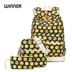 Set Casual Backpack Women 3D Smiley Emoji Face Printing Canvas Backpacks School Backbags for Teenage Girls Bagpack