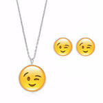 Cute Emoji Art Picture Pendant Statement Chain Crescent Necklace Stud Earrings Set QQ expression Necklace Stud Earrings set 40