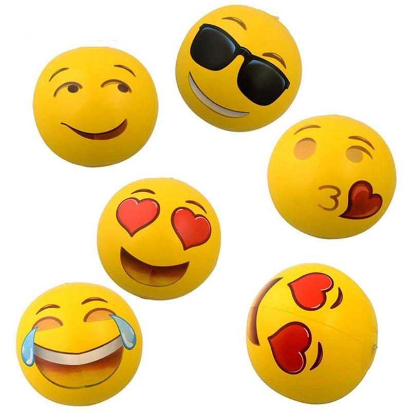 6pcs Inflatable Funny Cute Emoji Soft Beach Balls Kids Adult Water Swimming Pool Sand Toys