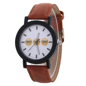 Emoji Women Faux Leather Analog Quartz Wrist Watch