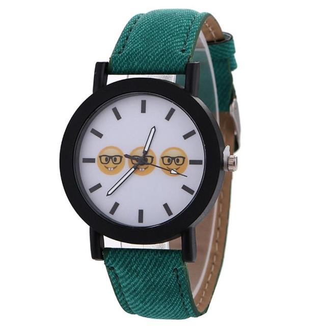 Emoji Women Faux Leather Analog Quartz Wrist Watch