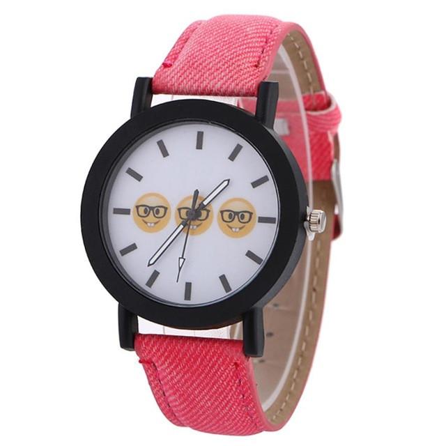 Emoji Women Faux Leather Analog Quartz Wrist Watch