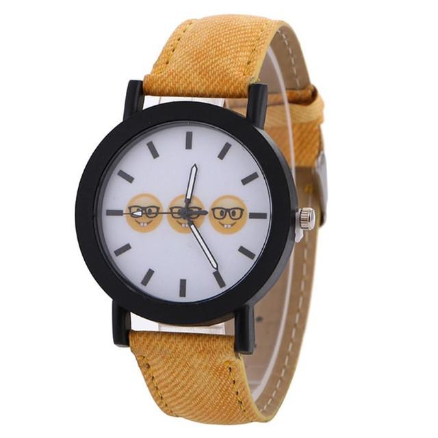 Emoji Women Faux Leather Analog Quartz Wrist Watch