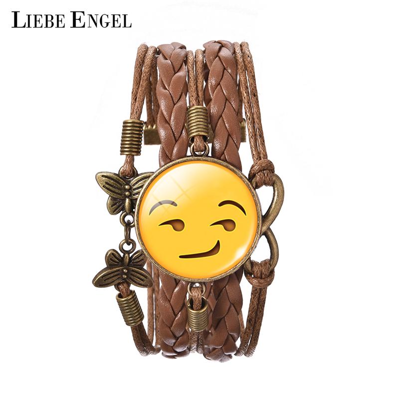 LIEBE ENGEL Emoji Glass Rhinestone Charm Bracelet DIY Braided Multilayer Rope Infinity Love Bracelet Vintage Butterfly Jewelry