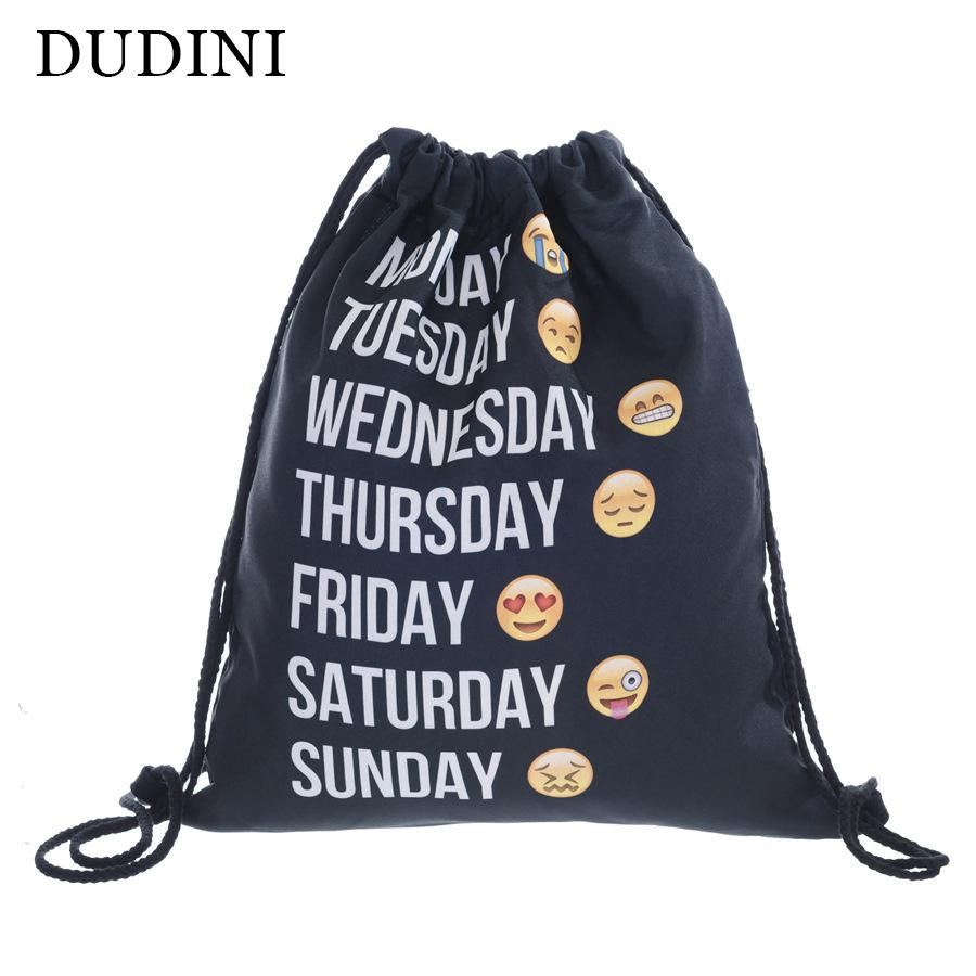 DUDINI Emoji Backpack Drawstring Bag Unisex Backpacks 3D Printing Travel Soft Backbag Men Women Mochila Feminina Canvas Backpack