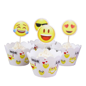 24pcs Emoji Cupcake Toppers Party Decorations