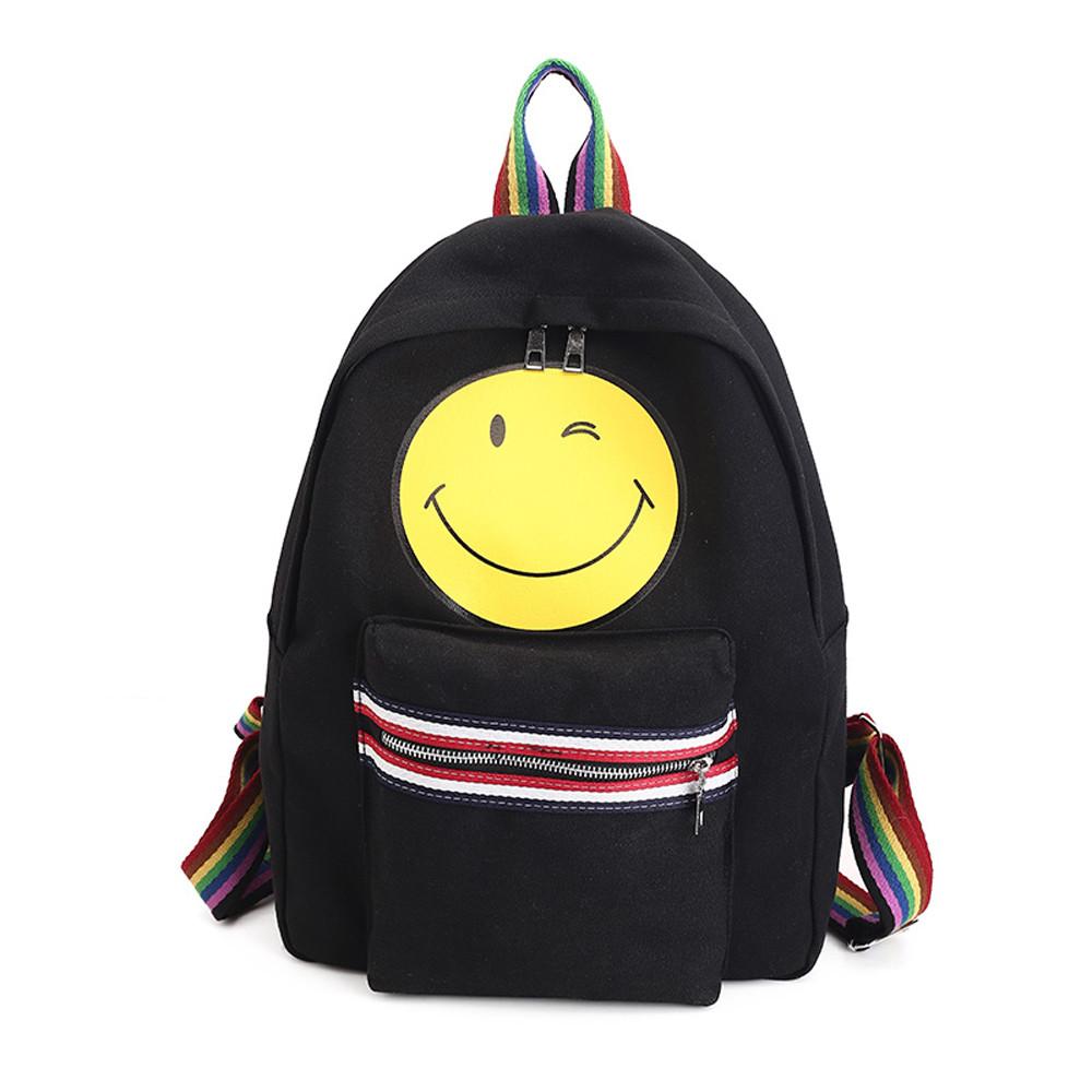 Casual Backpack female Emoji Canvas Leisure Package Single back pack Shoulder Bag Smiling Face Schoolbag Mochilas femininas