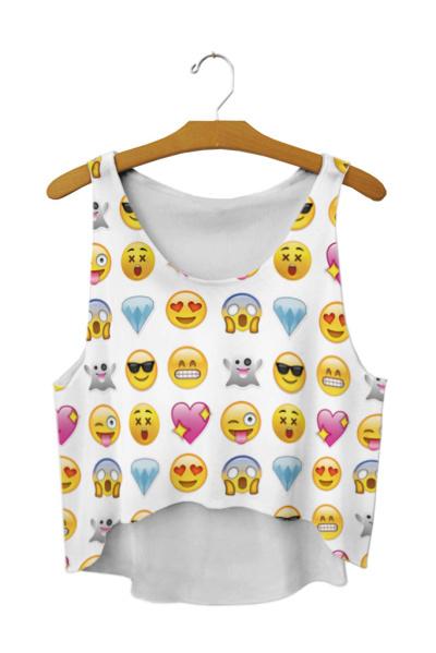 F560 New Casual Emoji Crop Tops Natural Color  Vests Hot Style Fashionable  Tank Tops