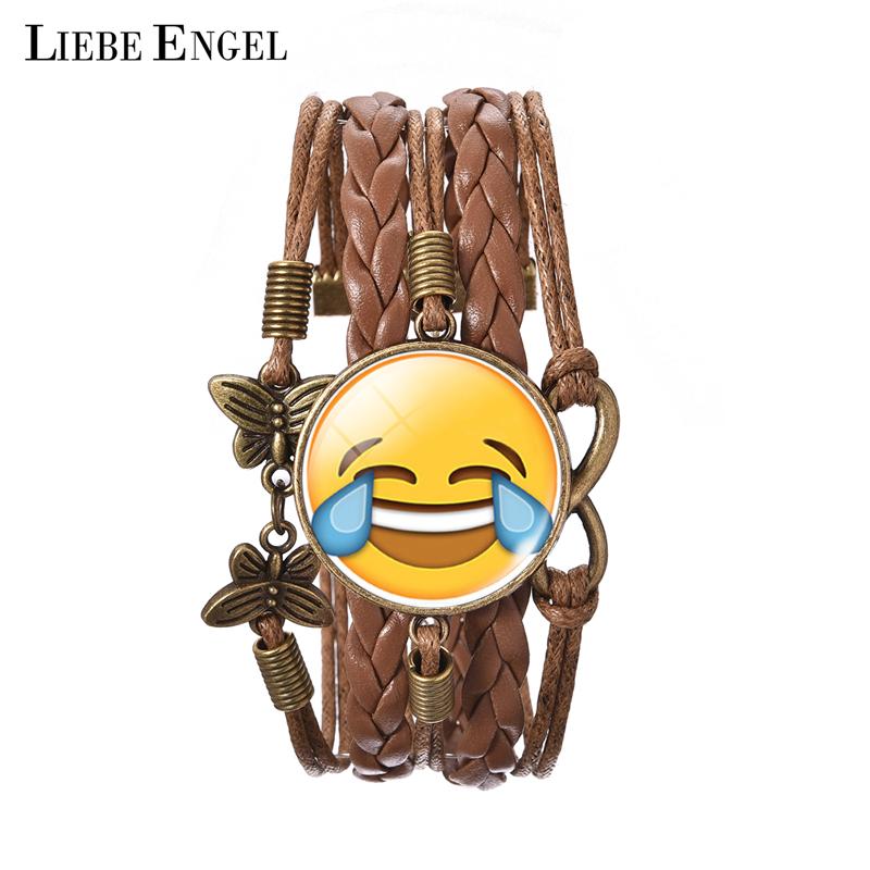 LIEBE ENGEL Tear Of Laugh Trendy Women Bracelets Lovely Chat Emoji Glass Rhinestone Fashion Jewelry Handmade Women Braided Round