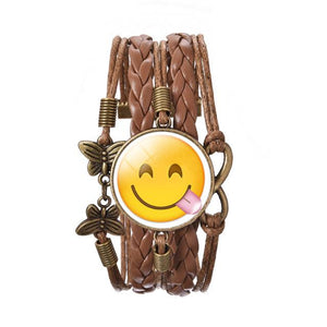 LIEBE ENGEL Newest Bracelets Bangles Fashion Lovely Smiling Emoji Picture Bracelet Leather Bracelet Women Glass Cabochon Jewelry