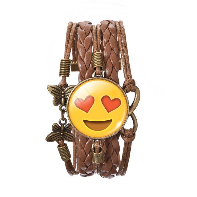 LIEBE ENGEL Heart Eyes Love Emoji Casual & Sporty Womens Bracelets Cute Double Butterfly Handmade Weave Leather Fashion Jewelry